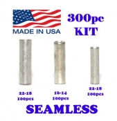 Non-Insulated Seamless Butt Connector Assortment Kit - 300 Pieces
